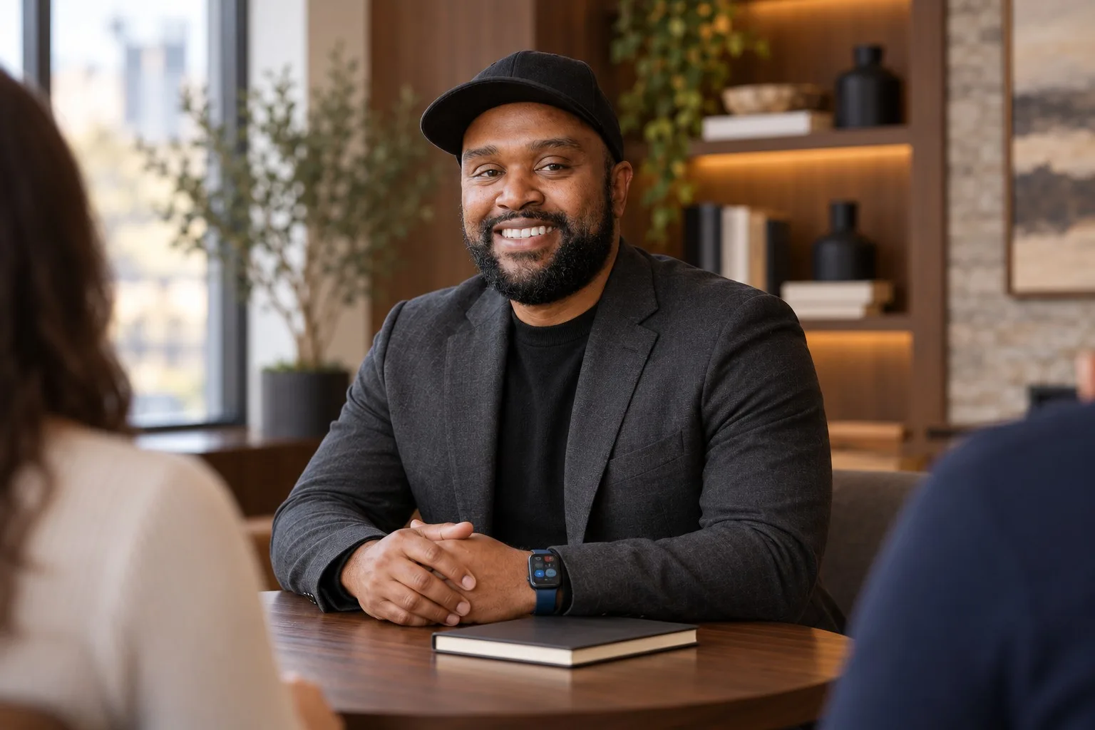 Clayton Rodrigues mentoring founders at a table